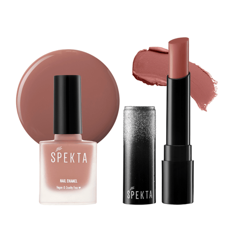 Lips & Tips Lipstick and Nail Polish Pack - 108 A - Lister and 17 Butterfly (Nude Pink) - Spekta Cosmetics