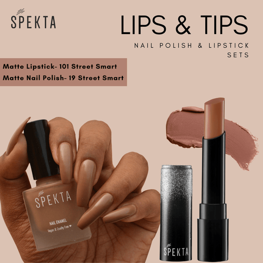 Lips & Tips Lipstick and Nail Polish Set - Nude Brown (Street Smart 101, 19) - Spekta Cosmetics