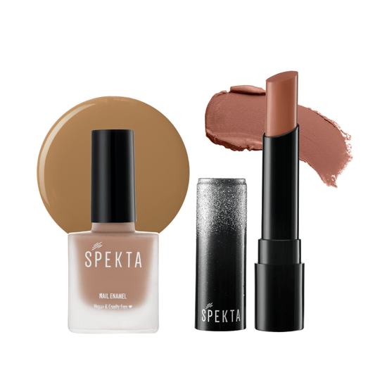 Lips & Tips Lipstick and Nail Polish Set - Nude Brown (Street Smart 101, 19) - Spekta Cosmetics