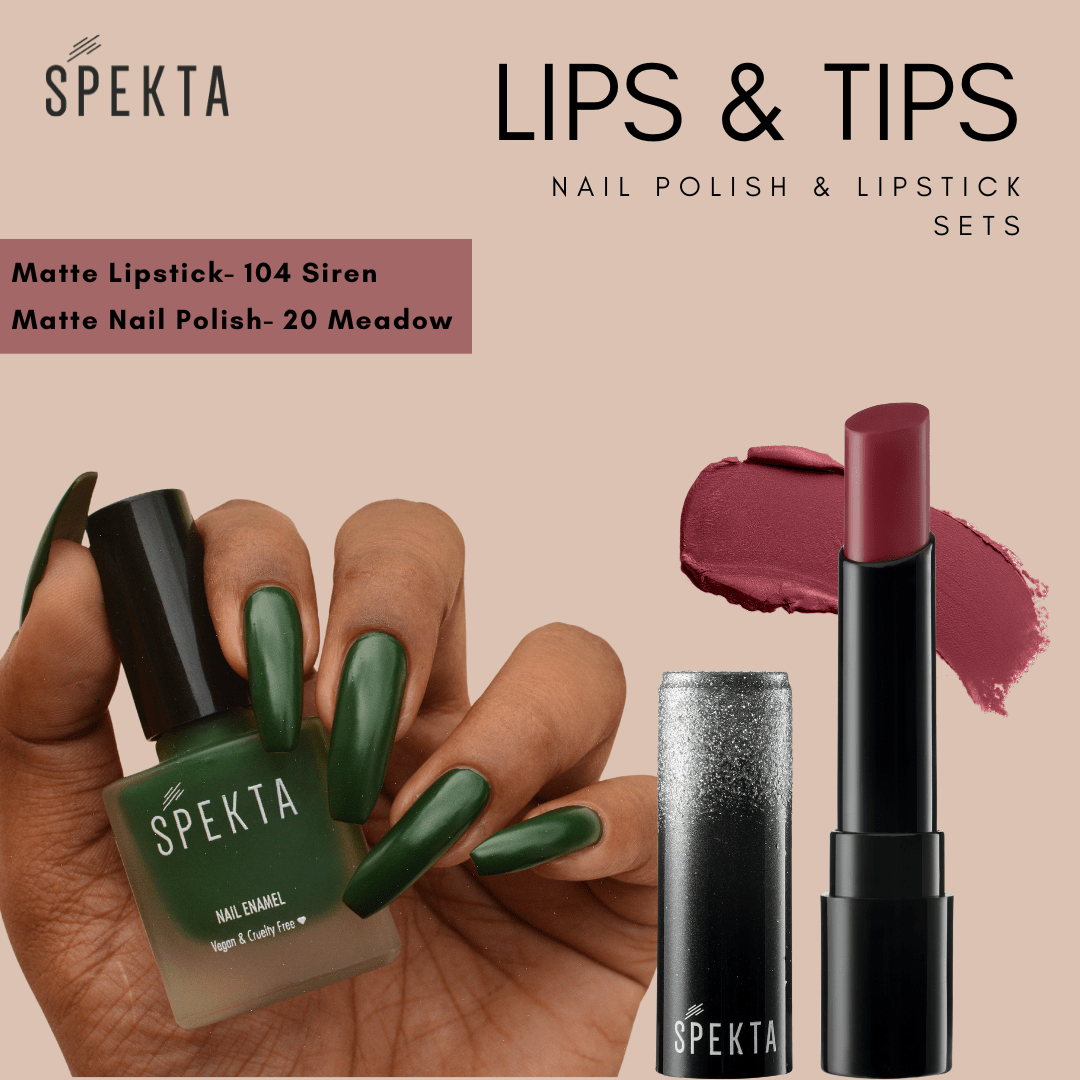 Lips & Tips Lipstick and Nail Polish Set of 2 (104 Siren and 20 Meadow) - Spekta Cosmetics