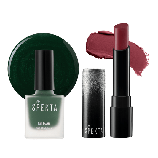 Lips & Tips Lipstick and Nail Polish Set of 2 (104 Siren and 20 Meadow) - Spekta Cosmetics