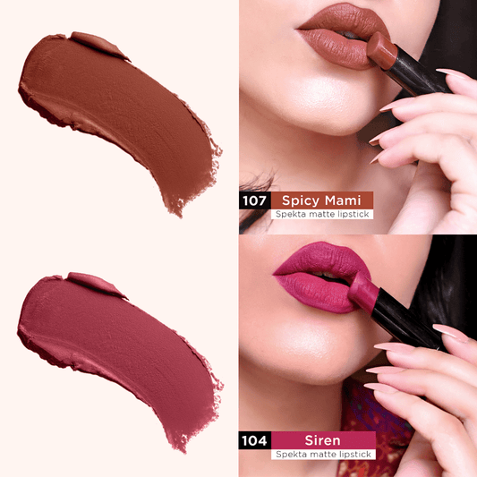 Matte Lipstick Pack of 2 - Boss Babe (107 Spicy Mami, 104 Siren) - Spekta Cosmetics