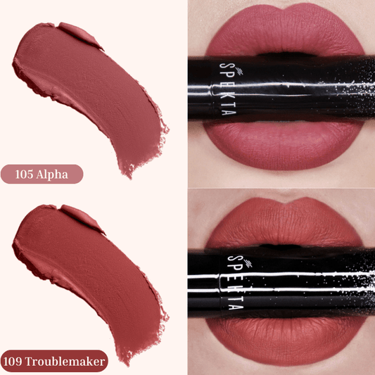 Matte Lipstick Pack of 2 - Entrepreneur (105 Alpha, 109 Troublemaker) - Spekta Cosmetics