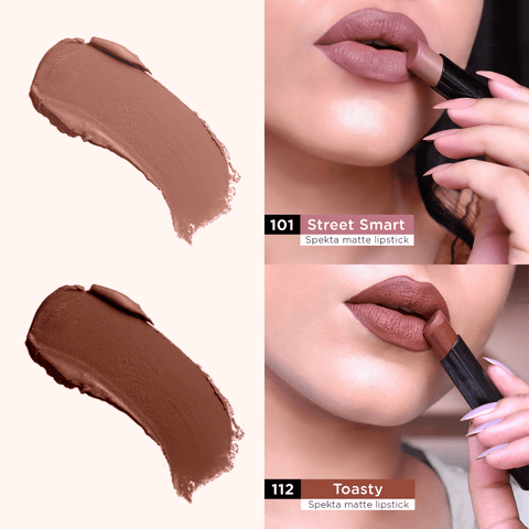 Matte Lipstick Pack of 2 - Hot Brownie (101 Street Smart, 112 Toasty) - Spekta Cosmetics